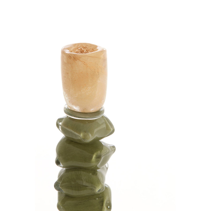 Moss Green & Beige Glass Candlestick