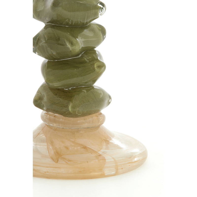 Moss Green & Beige Glass Candlestick