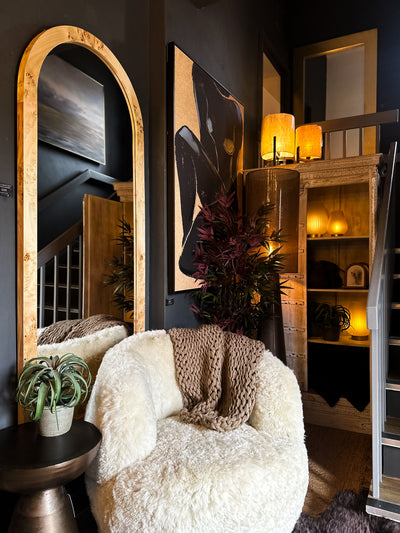 Beige & Brown Burl Arched Mirror
