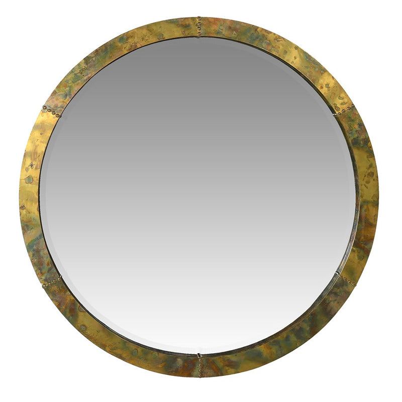 Mottled Brass Round Wall Mirror