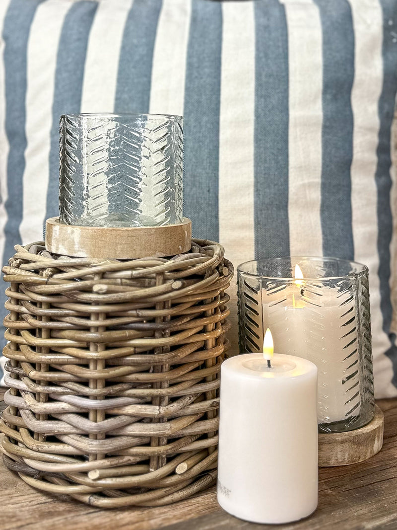 Herringbone Glass Candle Holder Small