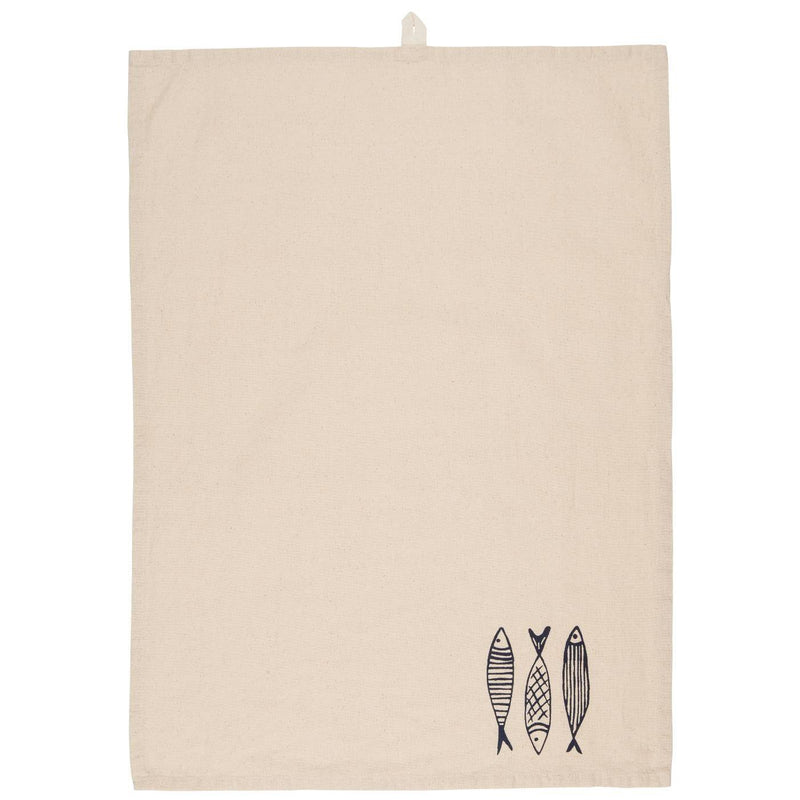 Natural Printed Blue Fish Tea Towel