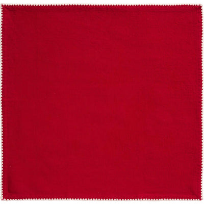 Red Napkin With White Border Stitching
