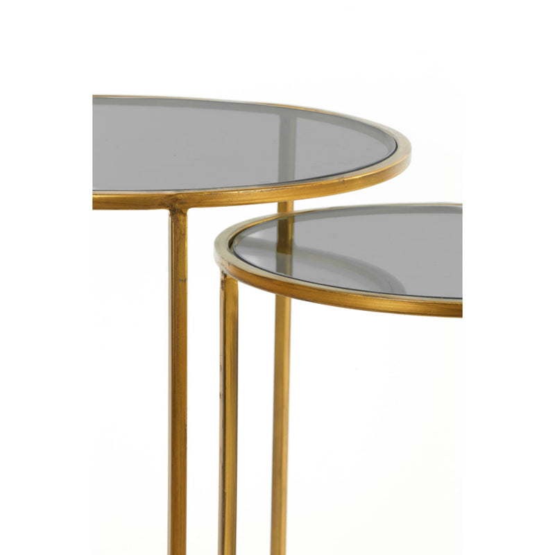 S/2 Smoked Glass & Gold Side Tables