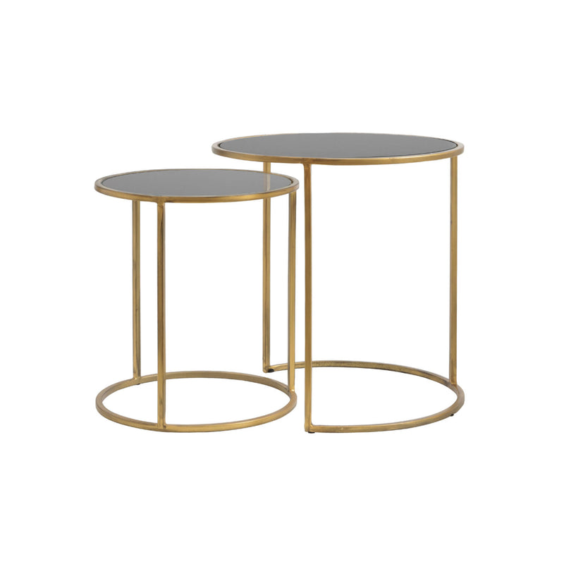 S/2 Smoked Glass & Gold Side Tables