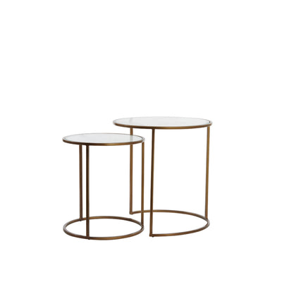 Set of 2 Clear Glass & Gold Side Tables