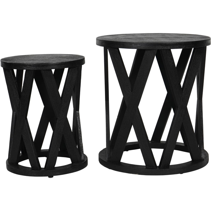 S/2 Black Wooden Cross Side Tables