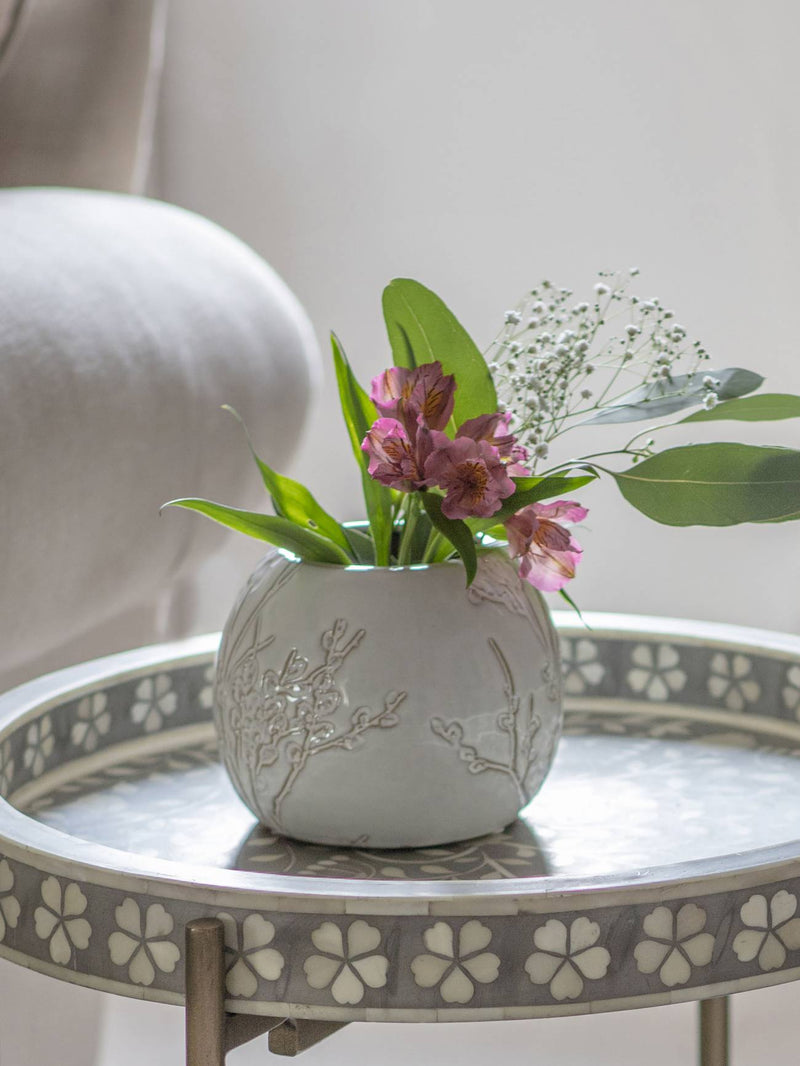 Small White Stem Stoneware Vase