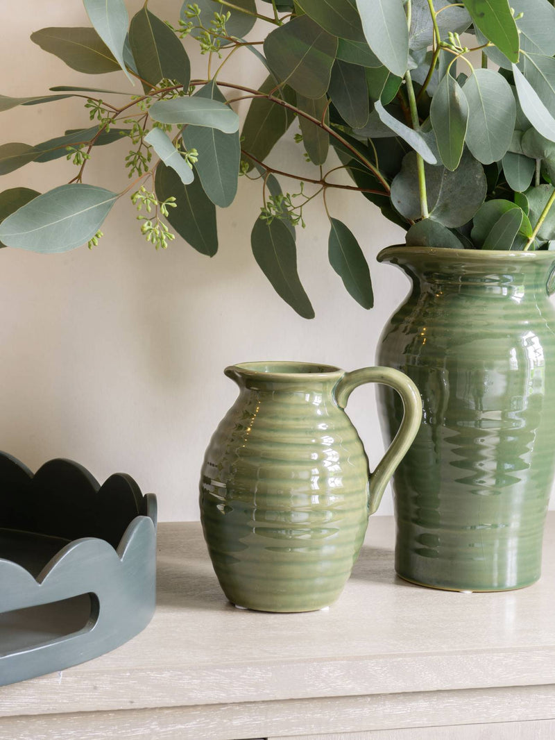 Green Stoneware Handle Vase