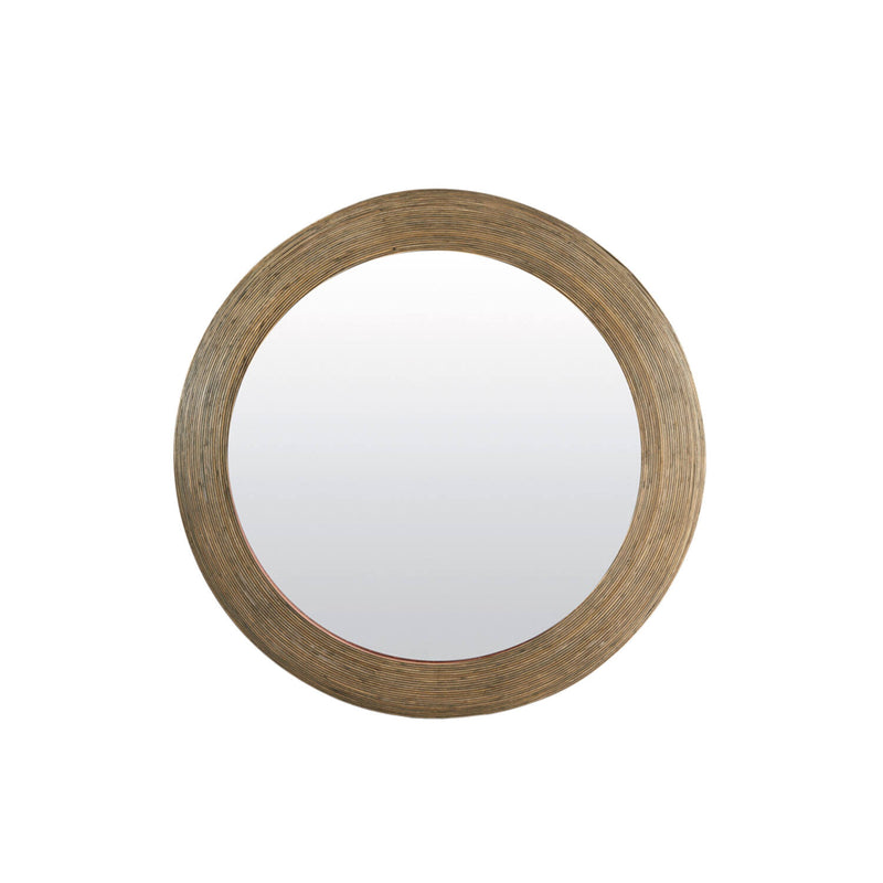 Large Ridged Wood Round Mirror