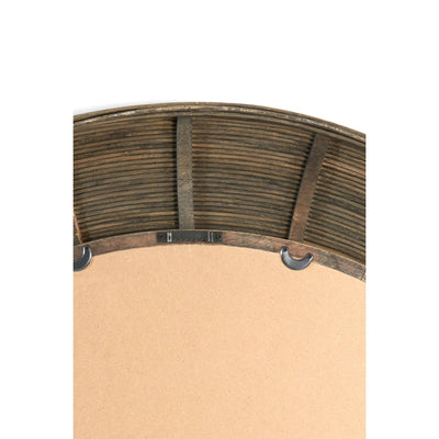 Large Ridged Wood Round Mirror