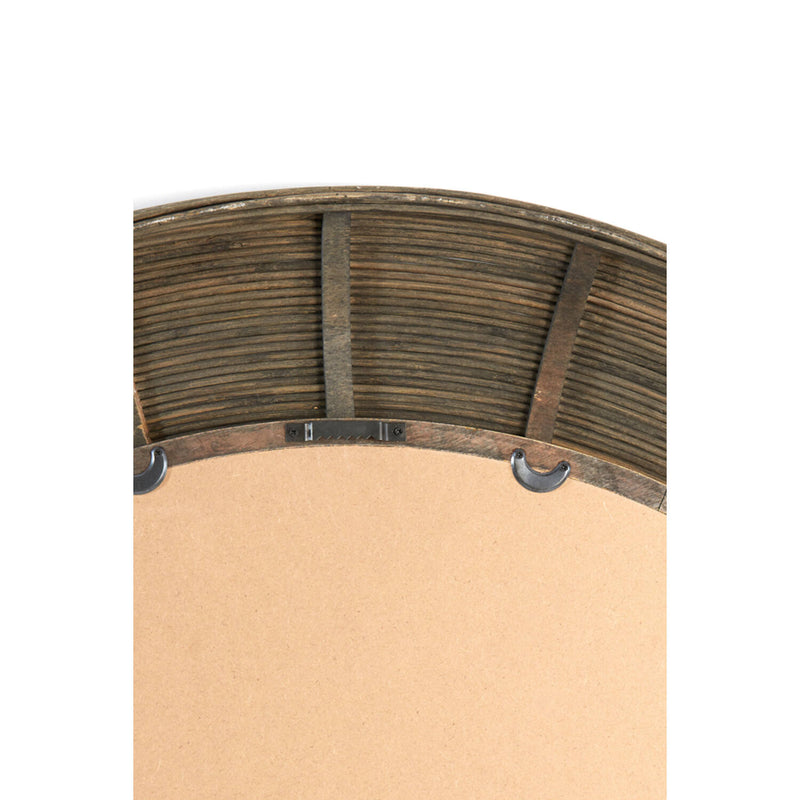 Large Ridged Wood Round Mirror