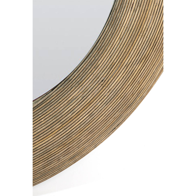 Large Ridged Wood Round Mirror