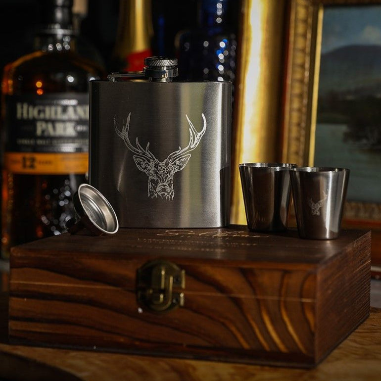 Leather Hip Flask & Cup Set