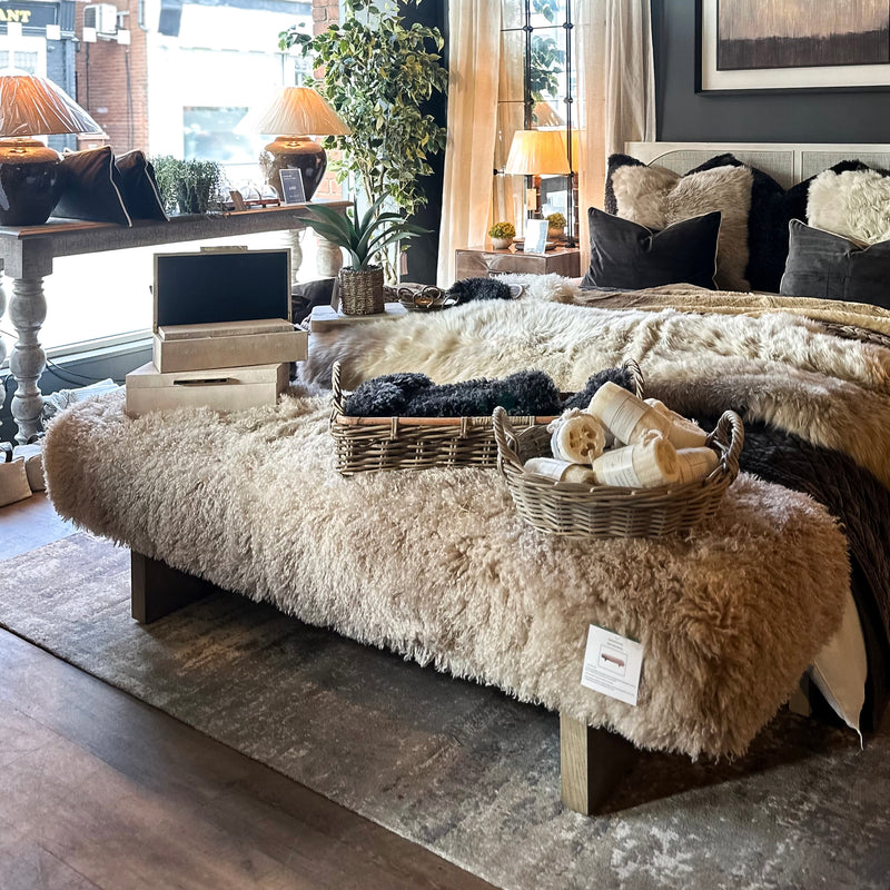 Long Taupe Faux Fur Bench