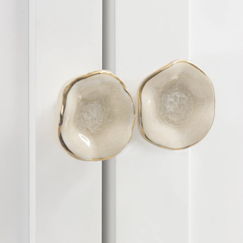 S/4 Beige Fluted Concave Drawer Knobs