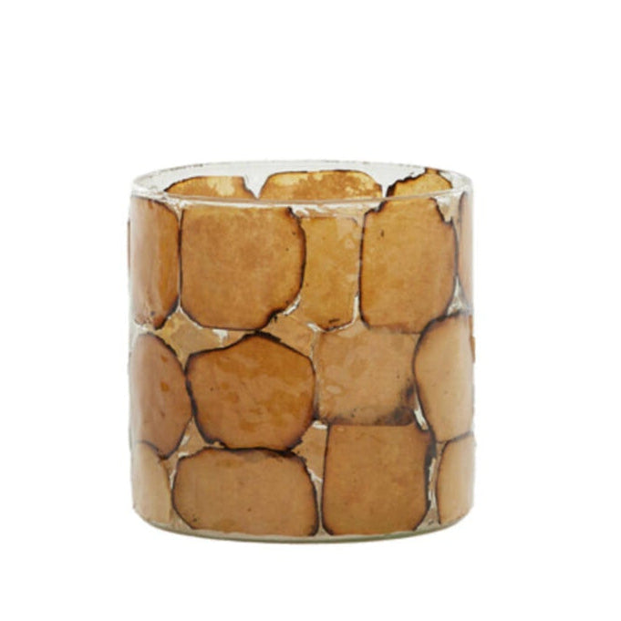 11cm Brown Squares Glass Tealight Holder