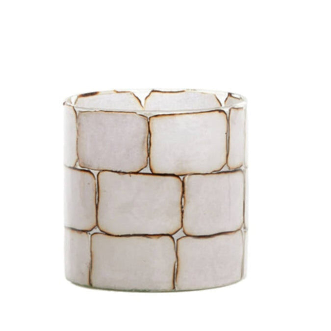 11cm White Squares Glass Tealight Holder