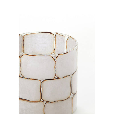 11cm White Squares Glass Tealight Holder