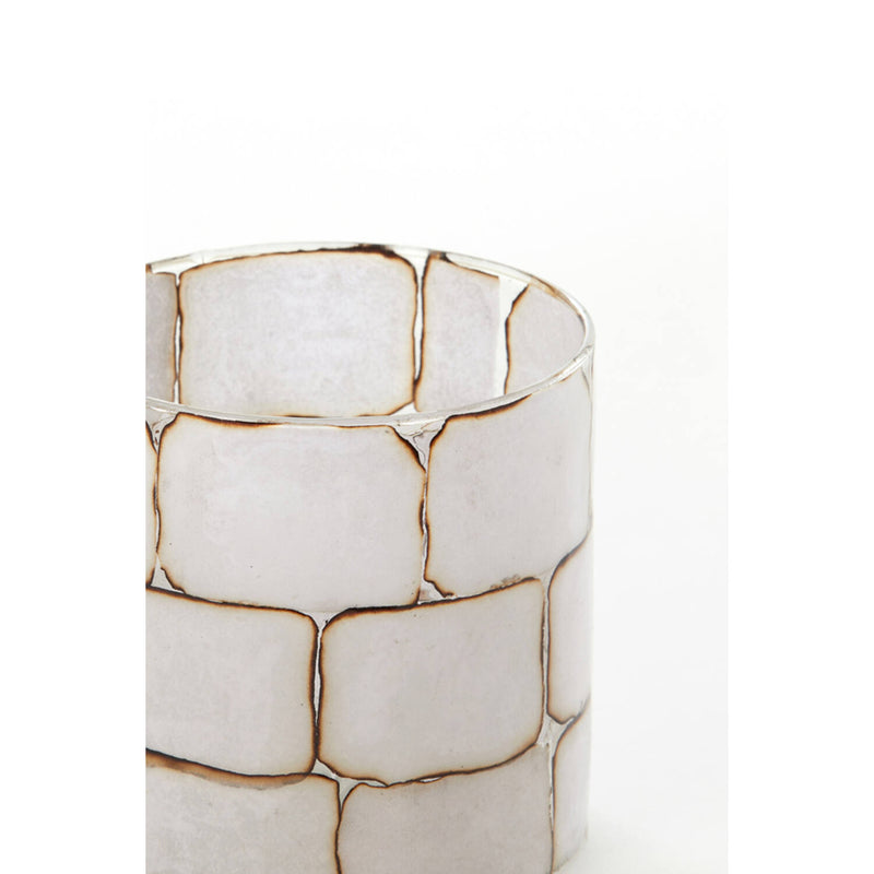 11cm White Squares Glass Tealight Holder