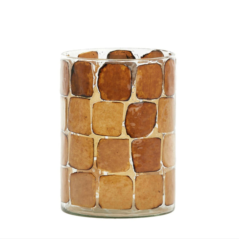 20cm Brown Squares Glass Tealight Holder