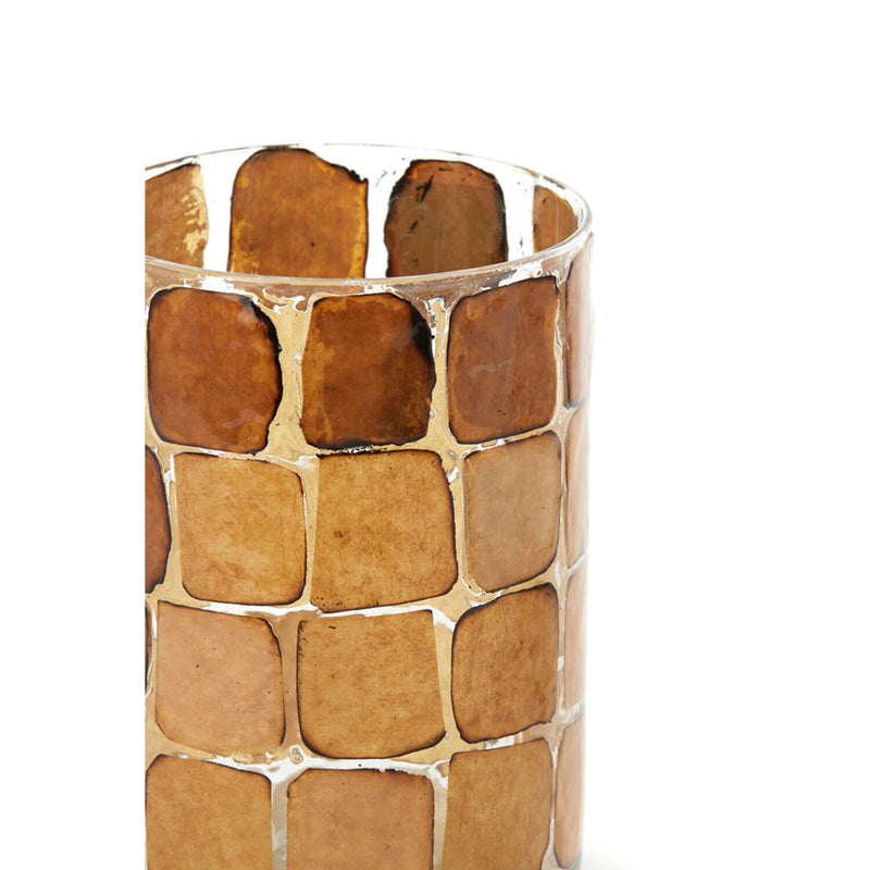 20cm Brown Squares Glass Tealight Holder