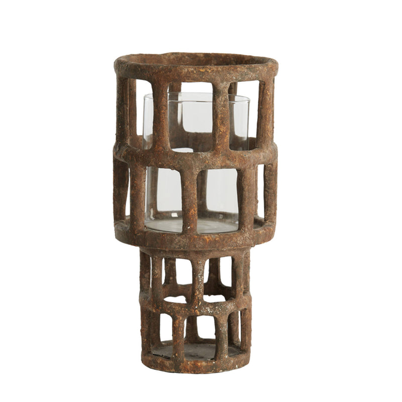 Antique Brown & Glass Hurricane 34.5cm