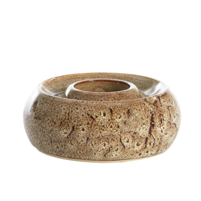 12.5cm Round Speckled Brown Glazed Tealight Holder