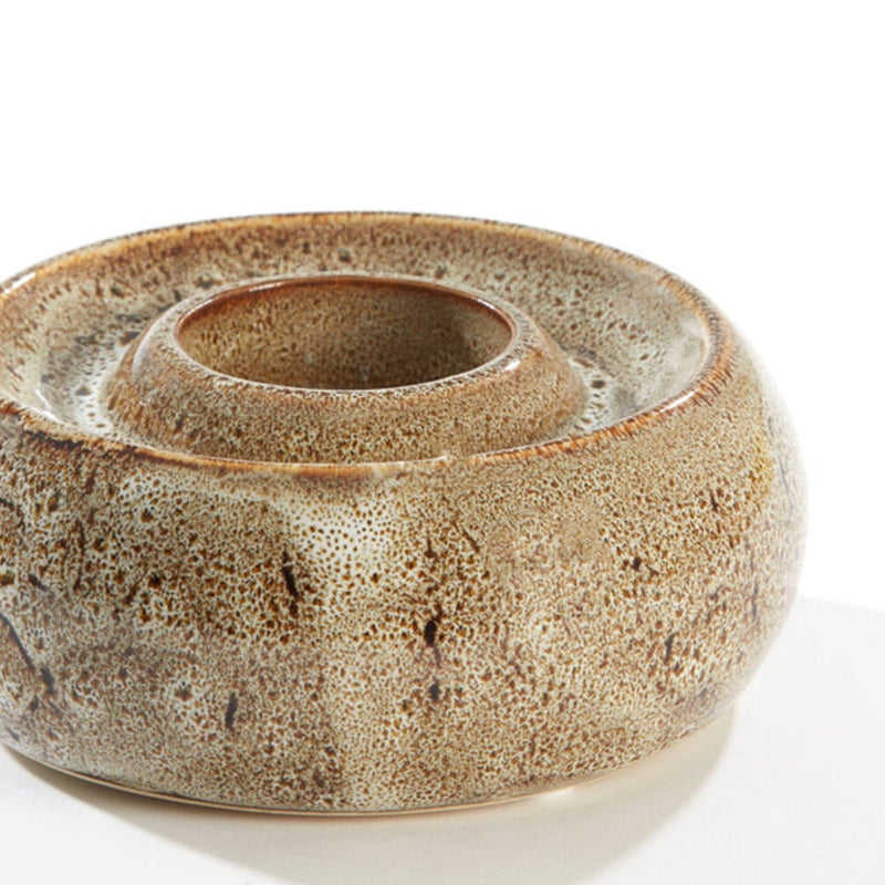 12.5cm Round Speckled Brown Glazed Tealight Holder