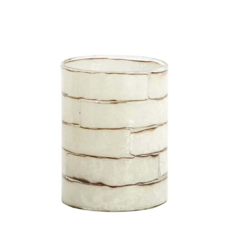 13cm NERI Cream Stripe Glass Tealight Holder