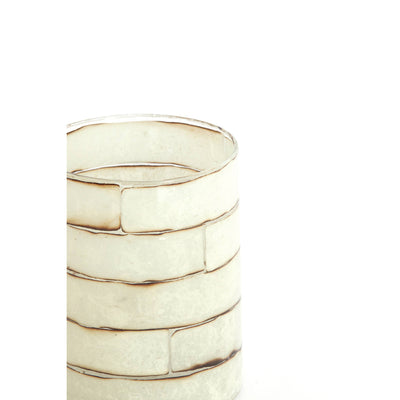 13cm NERI Cream Stripe Glass Tealight Holder