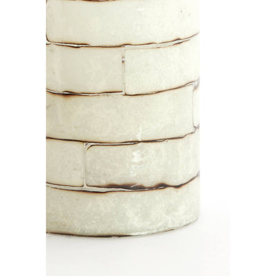 13cm NERI Cream Stripe Glass Tealight Holder