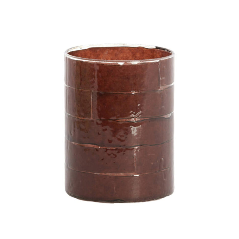 13cm NERI Dark Brown Stripe Glass Tealight Holder