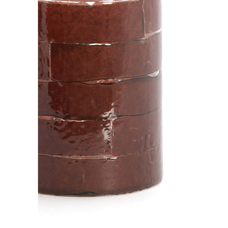 13cm NERI Dark Brown Stripe Glass Tealight Holder