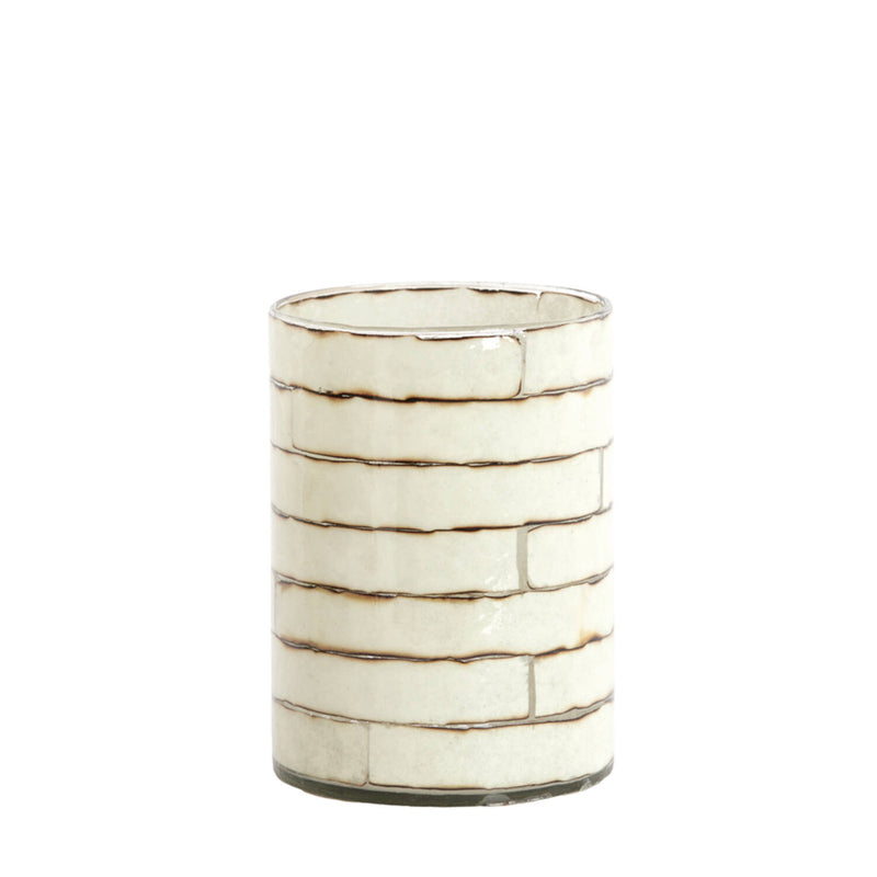 20cm NERI Cream Stripe Glass Tealight Holder