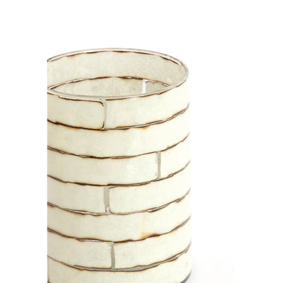20cm NERI Cream Stripe Glass Tealight Holder