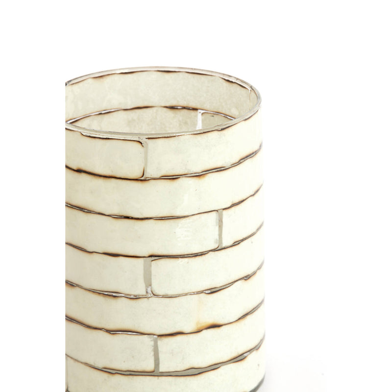 20cm NERI Cream Stripe Glass Tealight Holder