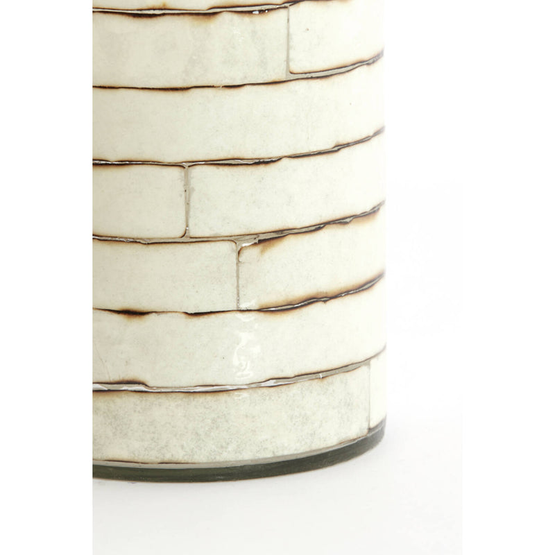 20cm NERI Cream Stripe Glass Tealight Holder