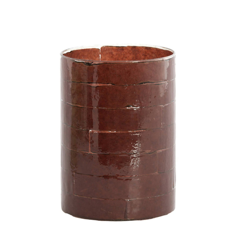 20cm NERI Dark Brown Stripe Glass Tealight Holder