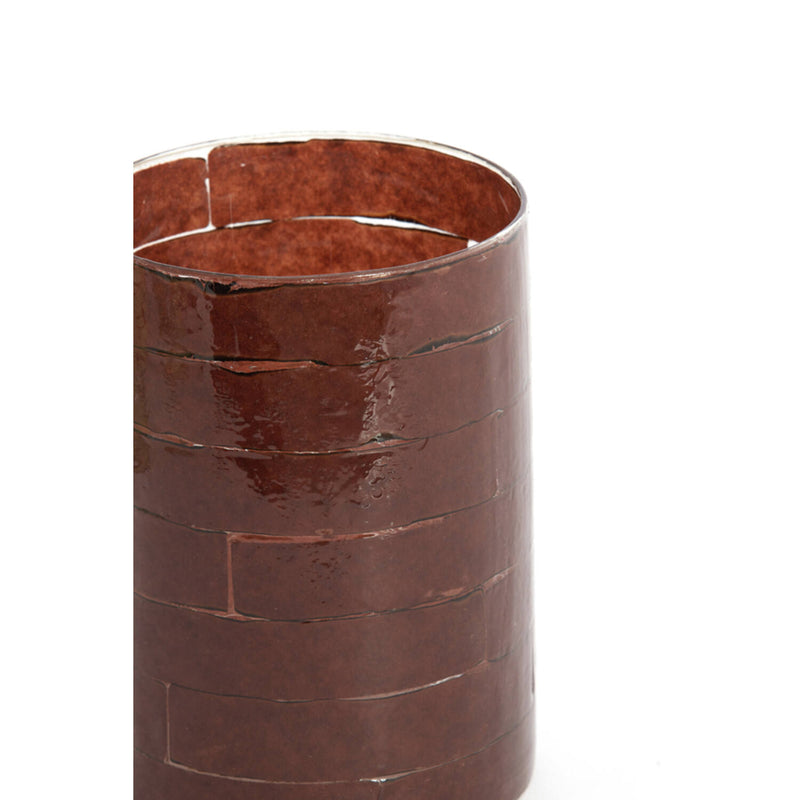 20cm NERI Dark Brown Stripe Glass Tealight Holder