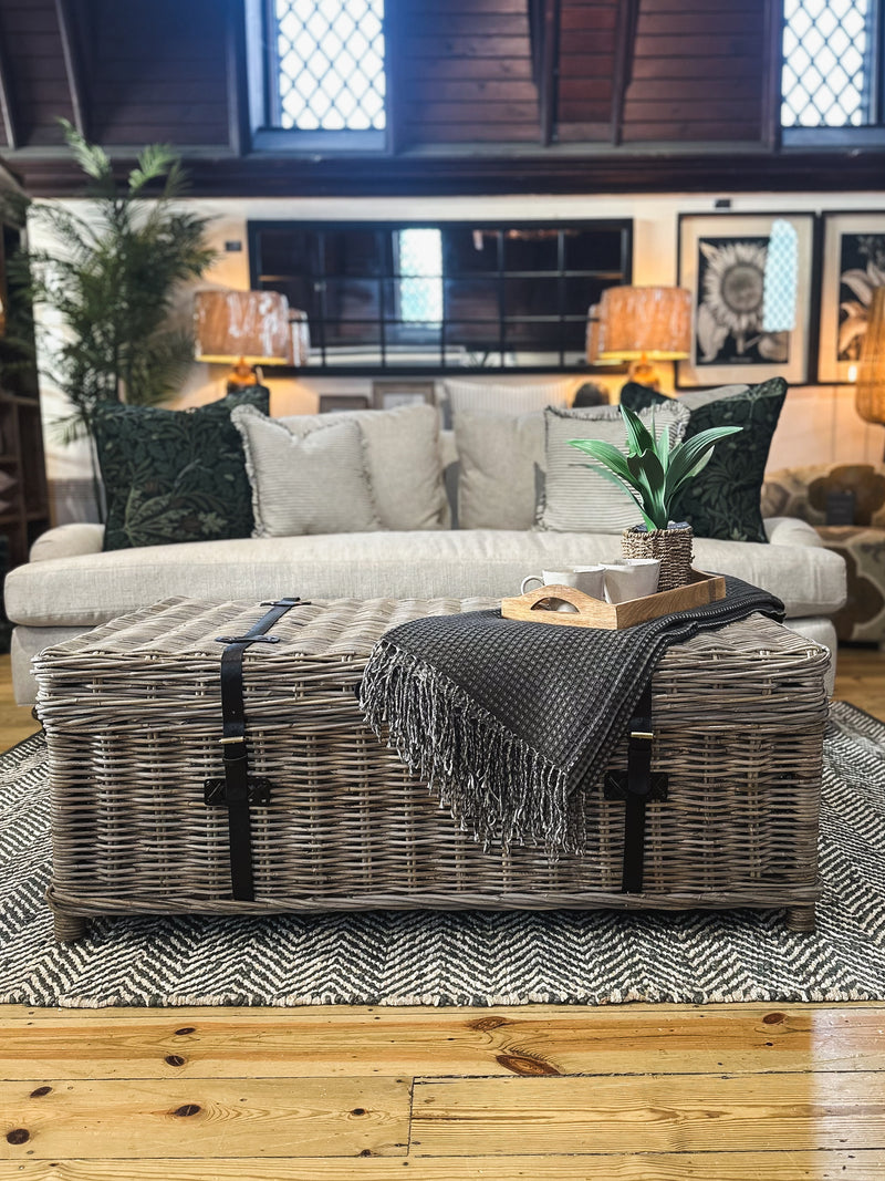 Rattan & Leather Trunk Coffee Table