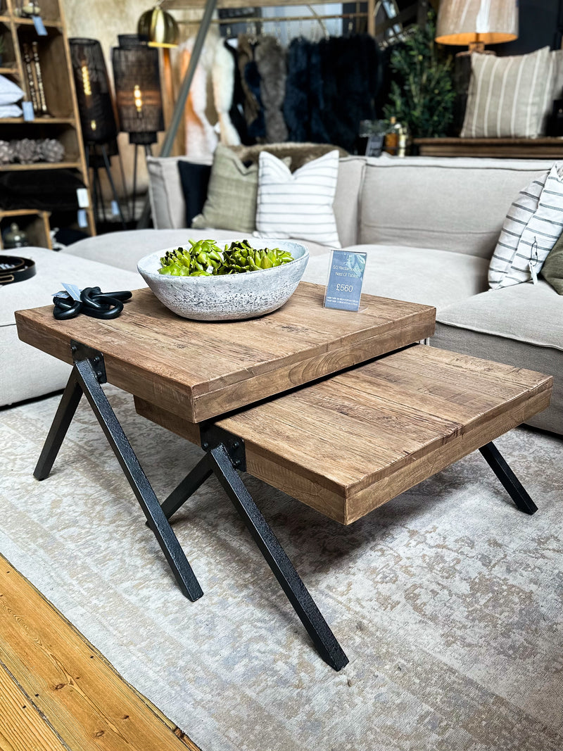 Set of 2 Reclaimed Oak Nest of Tables