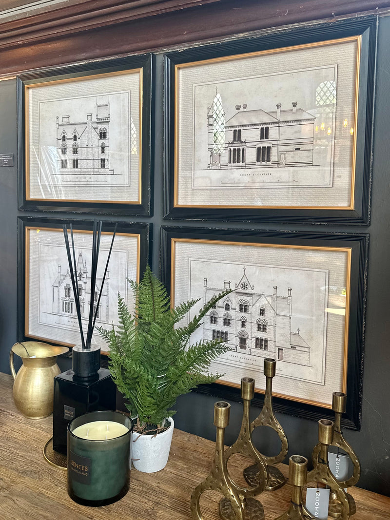 Set of 4 Framed Architectural Wall Art