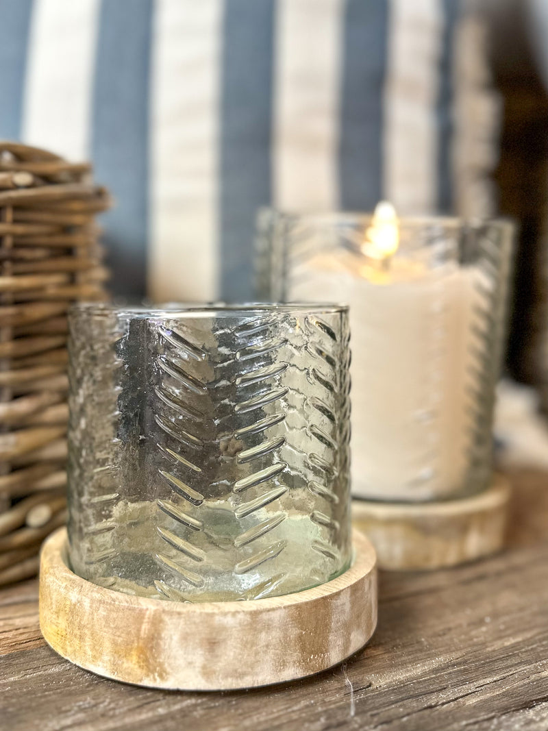 Herringbone Glass Candle Holder Small