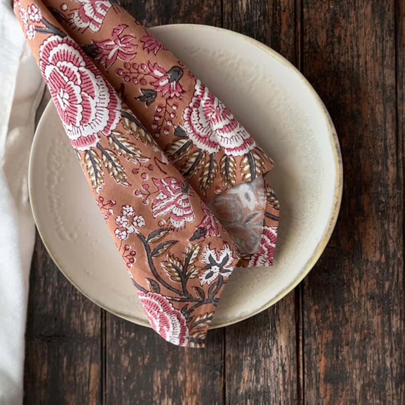 Set of 4 Peach & Green Napkins