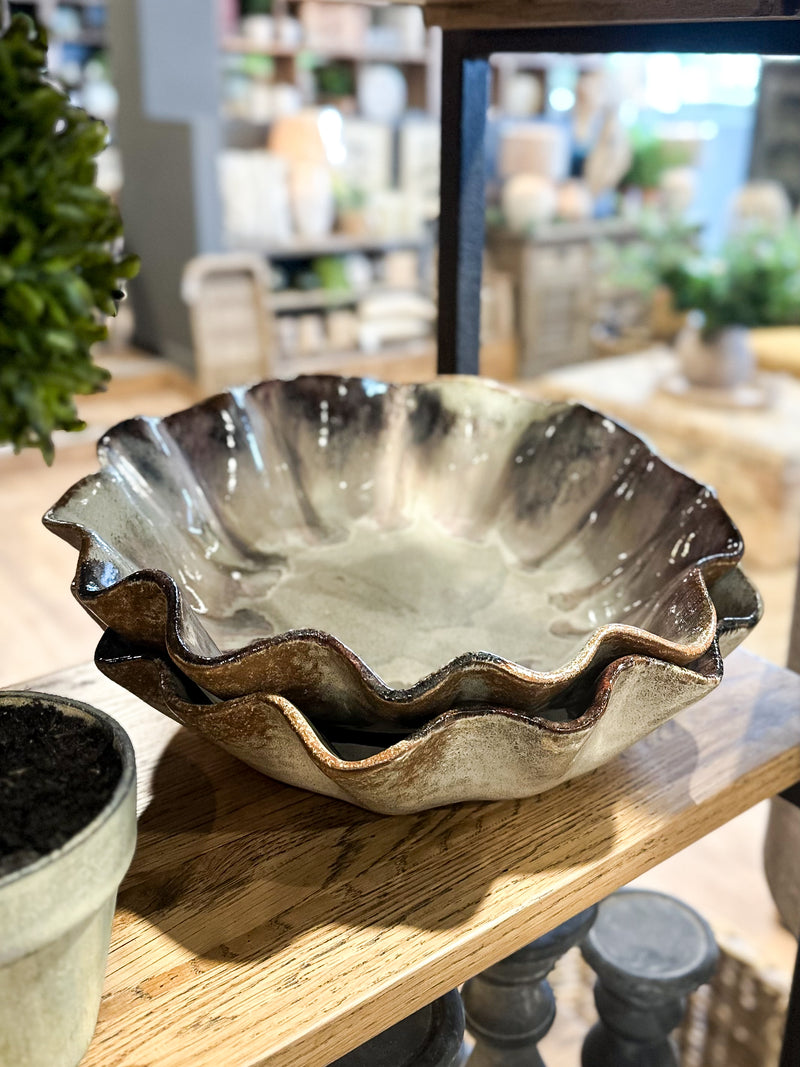 Brown Ombre Glaze Pleated Bowl