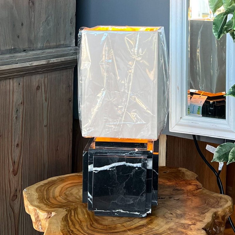 Black Marble Square Base Lamp With Linen Shade – Zoohause