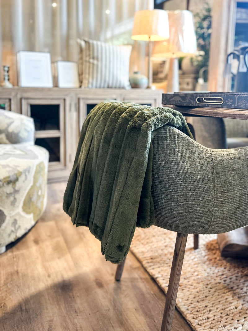 Ribbed Olive Green Faux Fur Throw