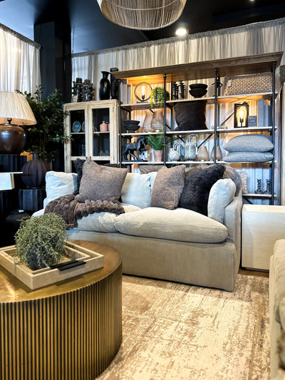 Khaki Linen Two Seater Sofa