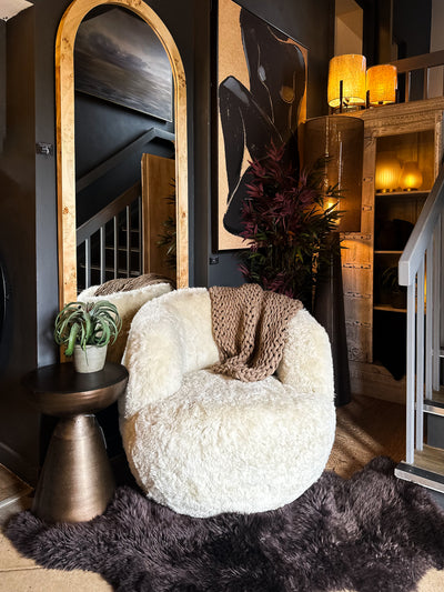 Beige & Brown Burl Arched Mirror